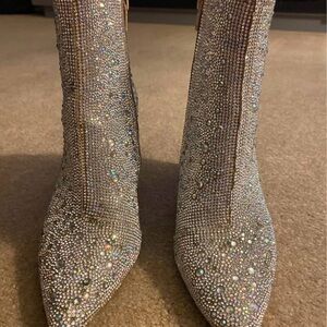 Betsey Johnson Sparkling Silver Rhinestone Boots